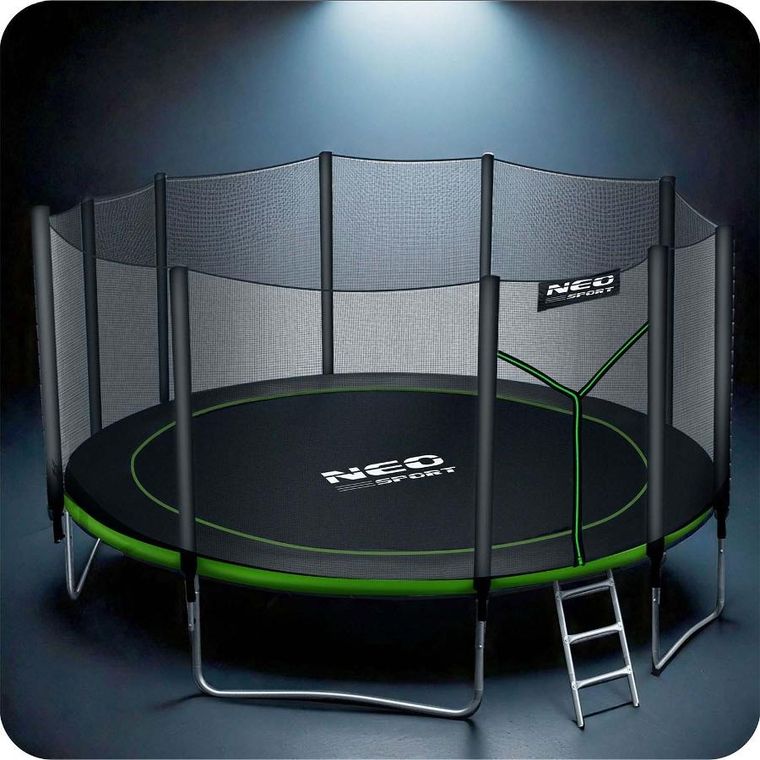Neo-Sport, trampolina ogrodowa z siatką zewnętrzną i drabinką, 15ft/465 cm