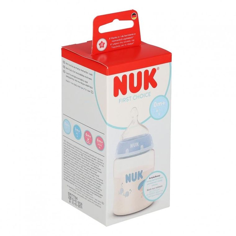 Nuk, First Choice, butelka z silikonowym smoczkiem S, wieloryb, 150 ml