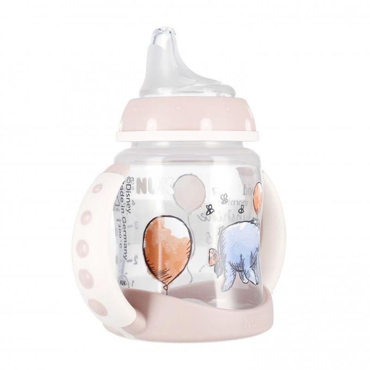 Nuk, First Choice, butelka z uchwytem, 6m+, osiołek, różowa, 150 ml