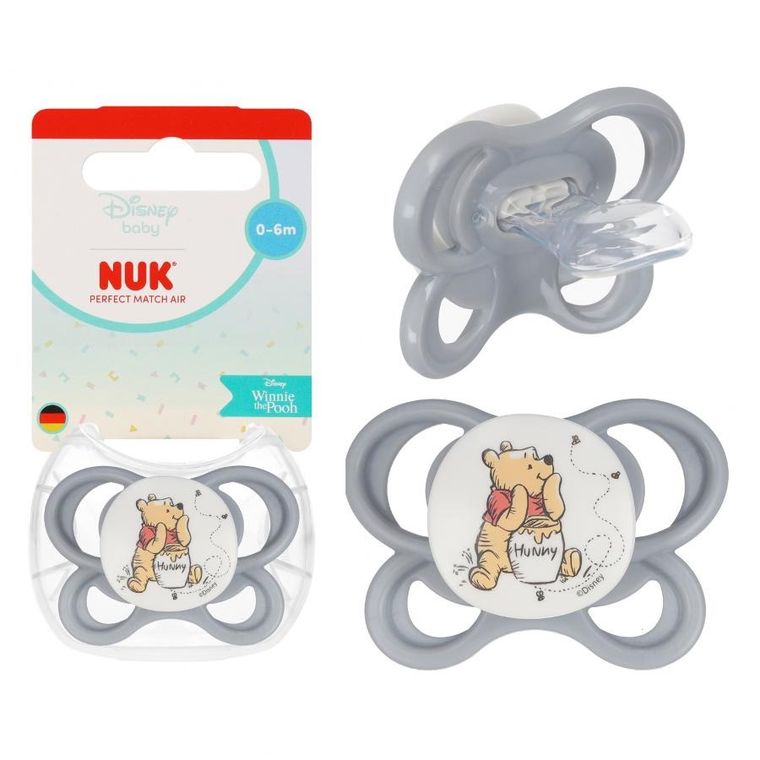 Nuk, Kubuś Puchatek, Perfect Match Air, smoczek uspokajający, silikonowy, popielaty