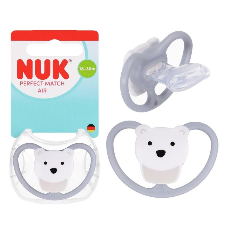 Nuk, Perfect Match Air, smoczek uspokajający, miś, 18-36m