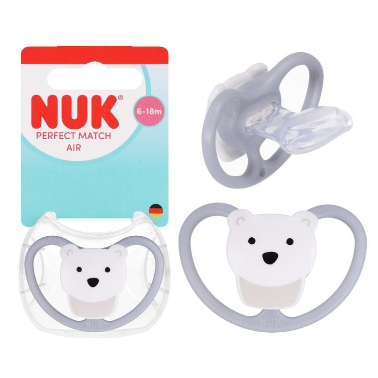 Nuk, Perfect Match Air, smoczek uspokajający, miś, 6-18m