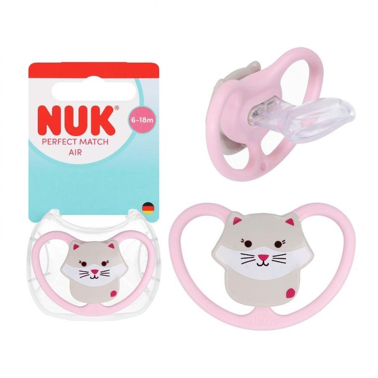 Nuk, Perfect Match Air, smoczek uspokajający, silikonowy, kot, 6-18m