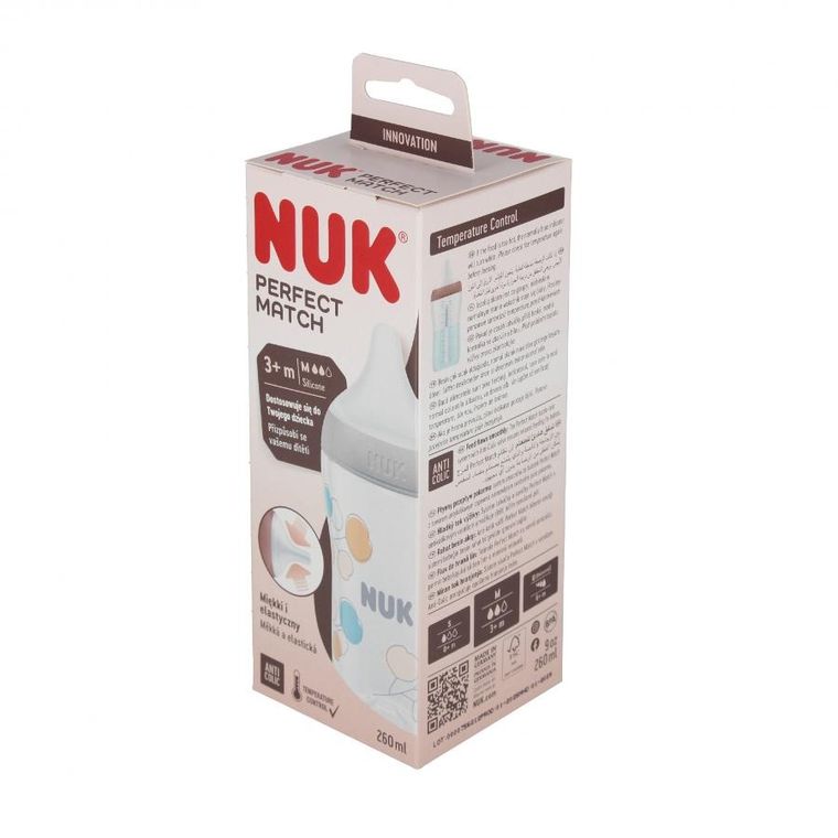 Nuk, Perfect Match, butelka, silikonowy smoczek, rozmiar M, bawełna, 260 ml