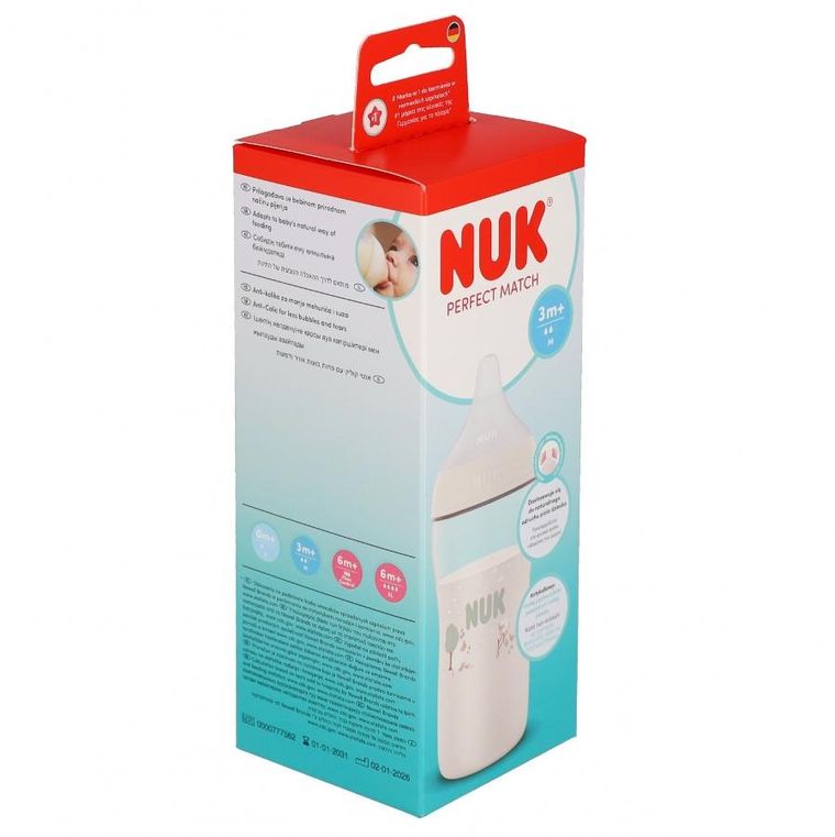 Nuk, Perfect Match, butelka z silikonowym smoczkiem, rozmiar M, owca, 260 ml