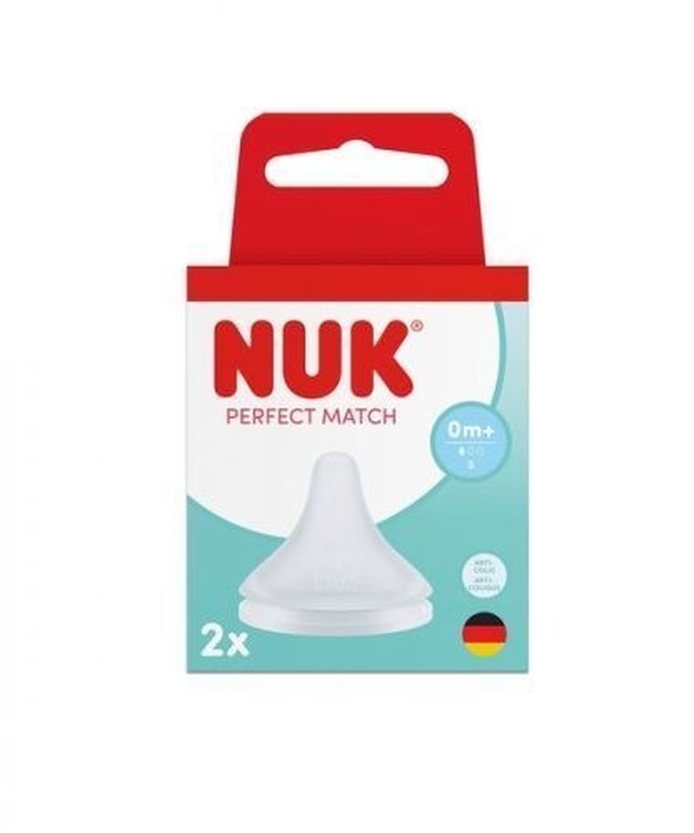 Nuk, Perfect Match, smoczek silikonowy do butelki, rozmiar S, 0m+, 2 szt.