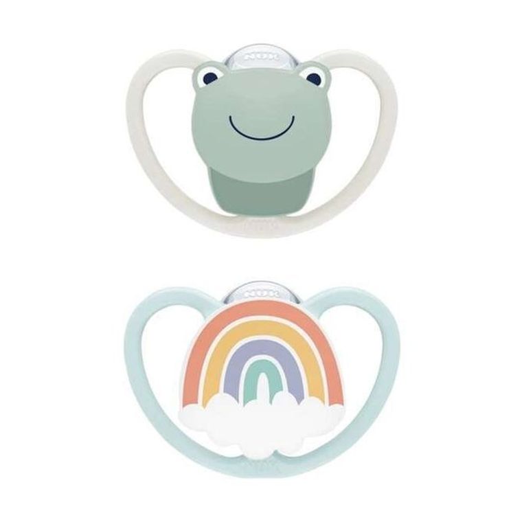 Nuk, Space, smoczek silikonowy, 0-6m, żaba, 2 szt.