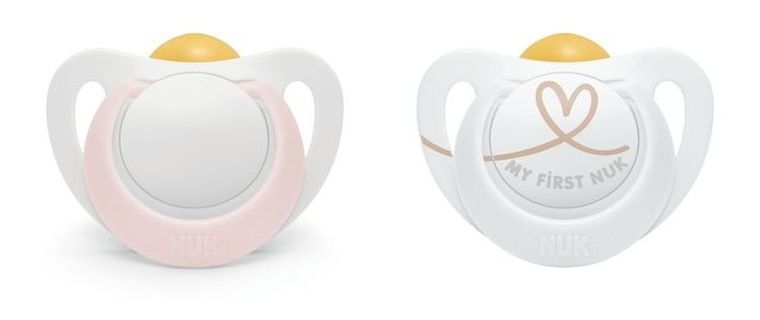 Nuk, Star, smoczek uspokajający, silikonowy, 0-6m, różowy, 2 szt.