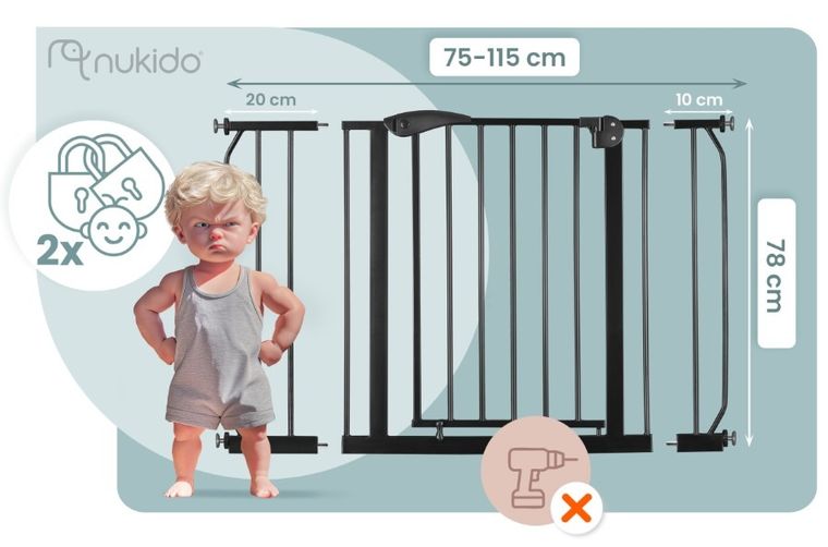 Nukido, barierka, bramka zabezpieczająca, czarna