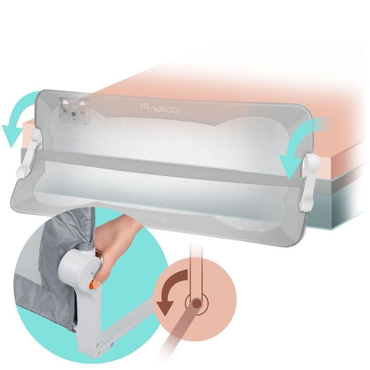 Nukido, barierka ochronna do łóżka, szara, 200 cm