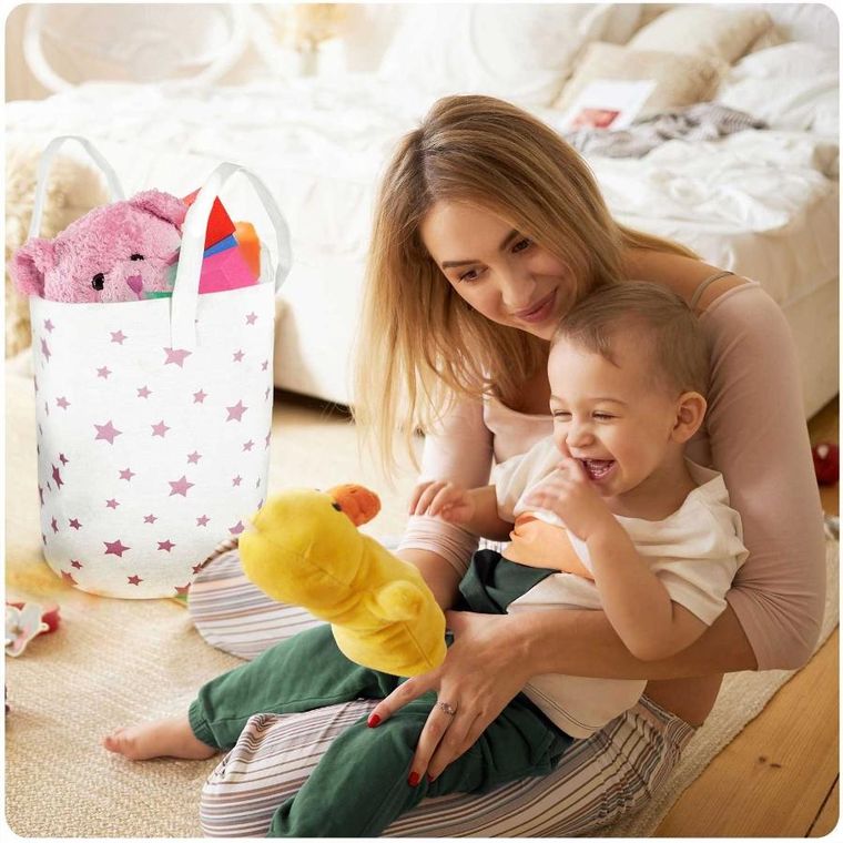 Nukido, kosz na zabawki, biały w gwiazdki