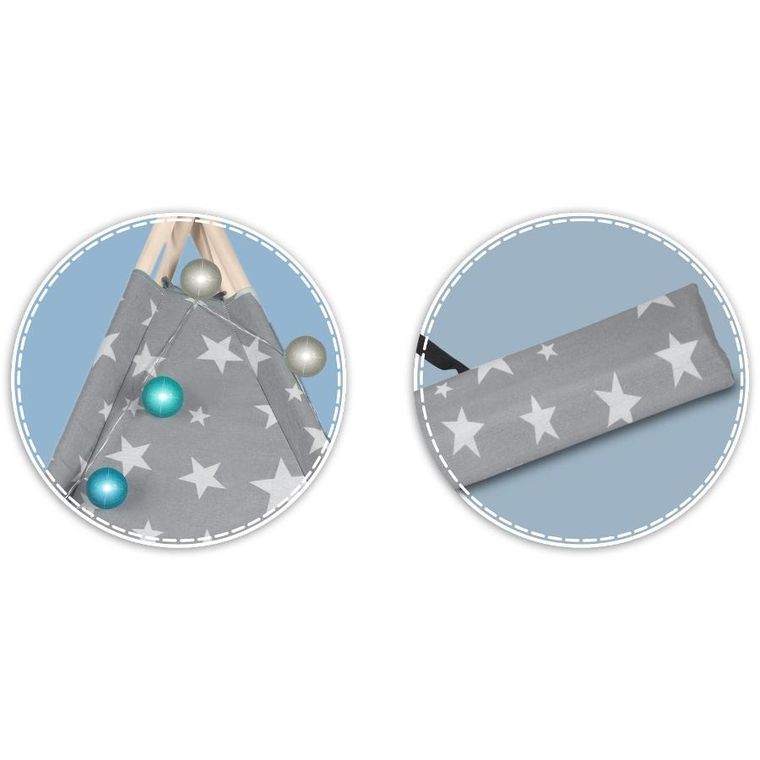 Nukido, namiot tipi dla dzieci ze światełkami, szary w gwiazdki