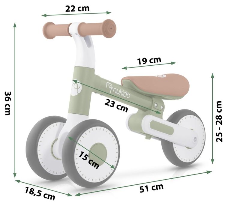Nukido, rowerek biegowy dla dzieci, biało-zielony