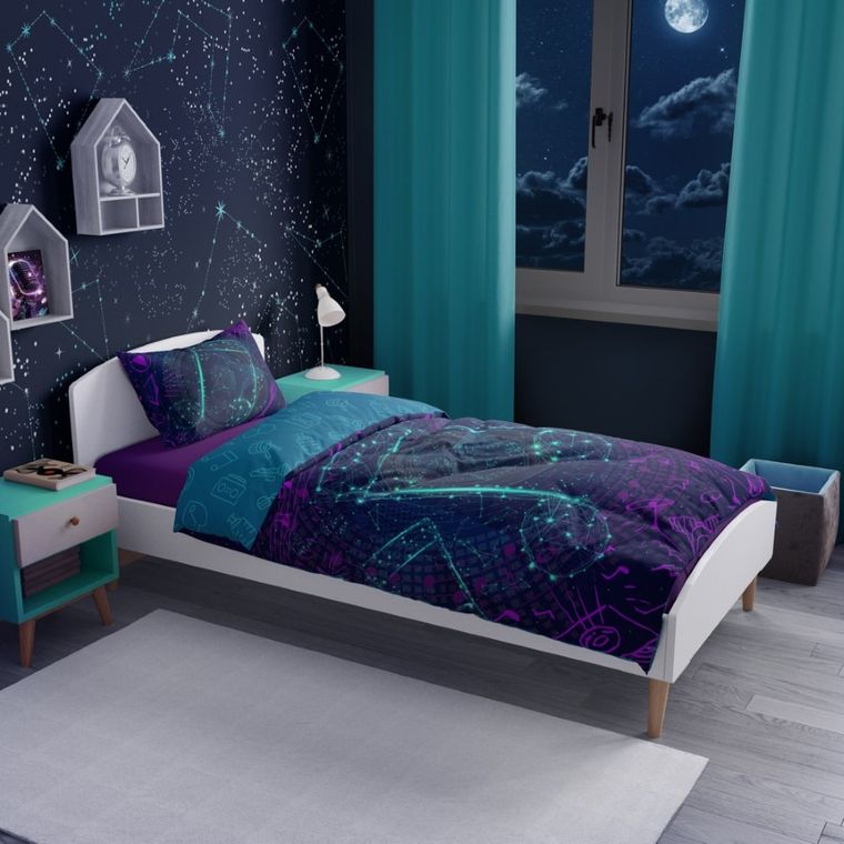 Nuty, Fluo, 2-częściowy komplet pościeli bawełnianej, świecąca w ciemności, 140-200 cm