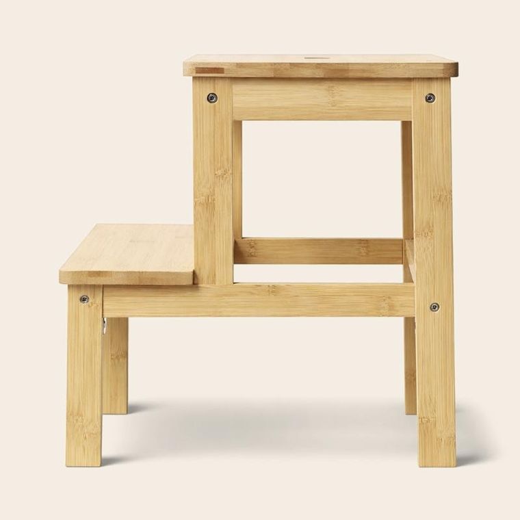 Nuxio, Krok, bambusowy taboret ze schodkiem, 46 cm