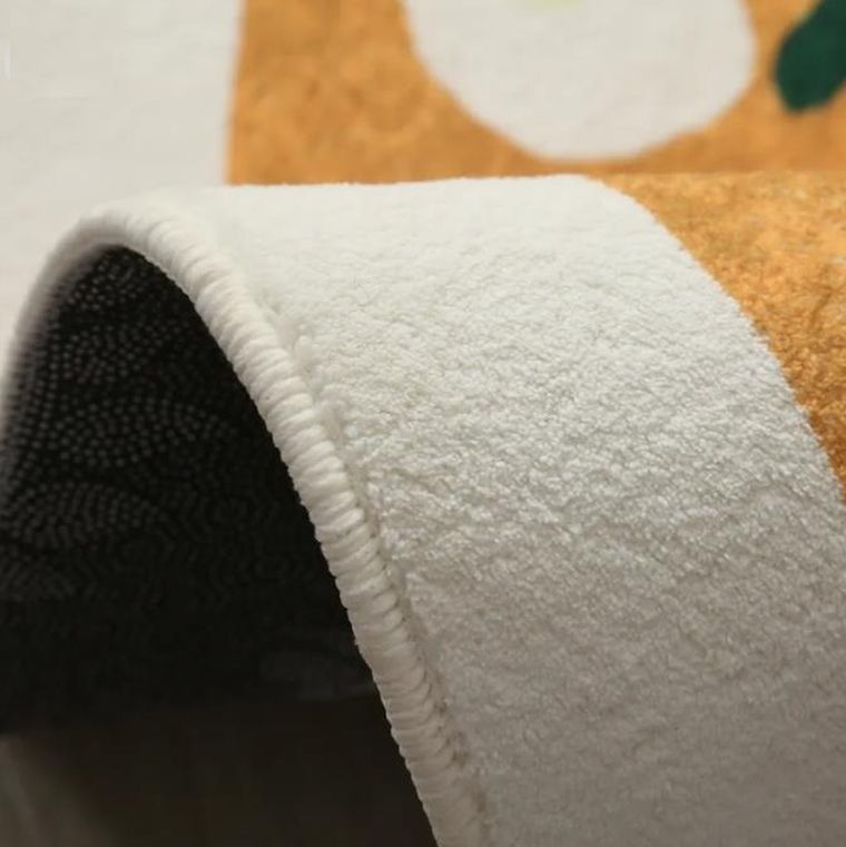 Okrągły dywan, antypoślizgowy, 100-100 cm, kwiaty, żółty