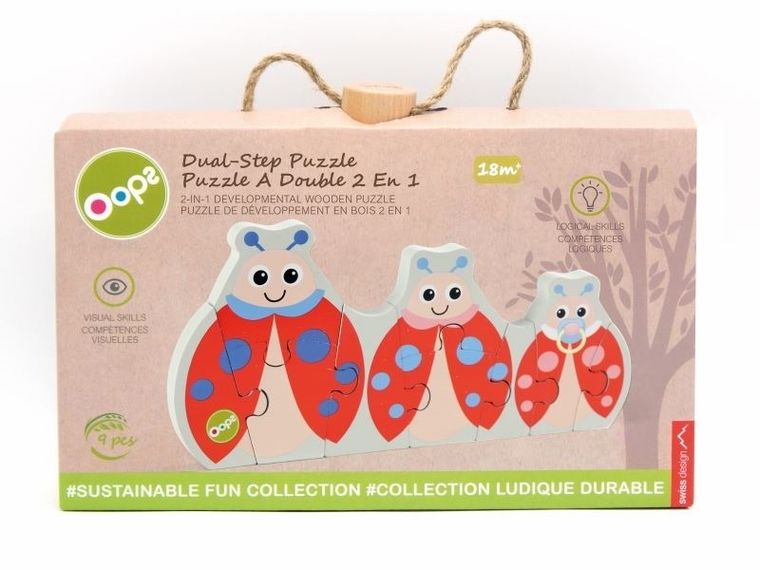 Oops, Biedronka, drewniane puzzle dwustronne, 18m+