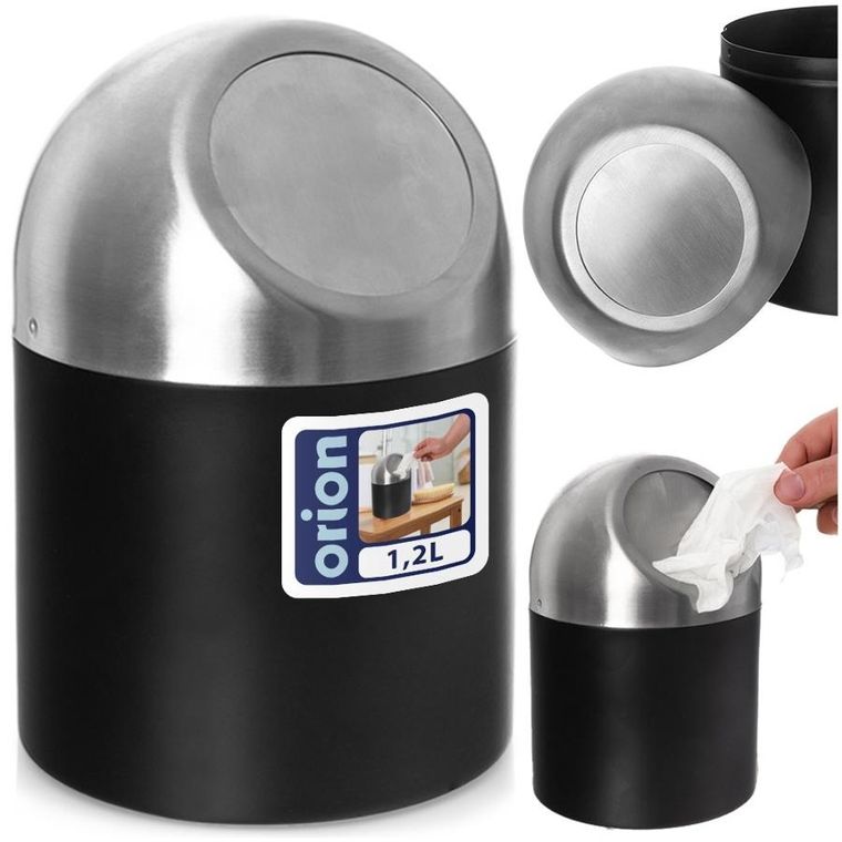 Orion, Black, kosz na śmieci łazienkowy, stalowy, 1,2l