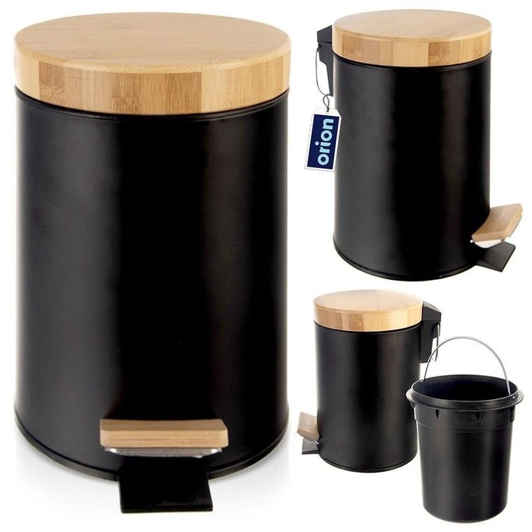 Orion, Black, kosz na śmieci metalowy z pedałem, czarny, 3l