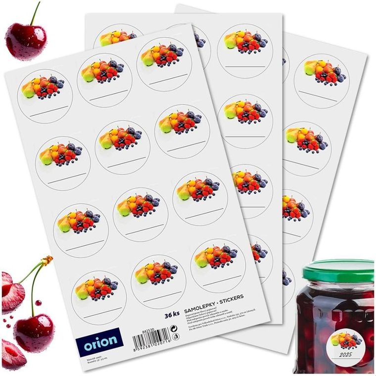 Orion, etykiety samoprzylepne na słoiki, 36 szt.