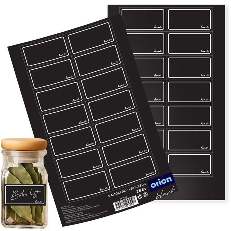 Orion, etykiety samoprzylepne na słoiki, czarne, 28 szt.