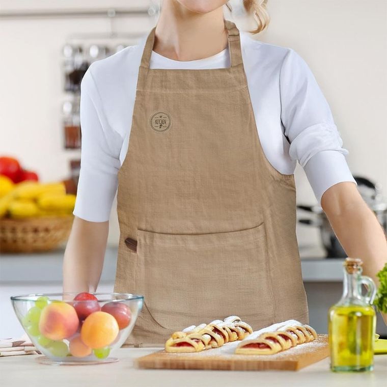 Orion, fartuch kuchenny, bawełniany, wiązany, brązowy