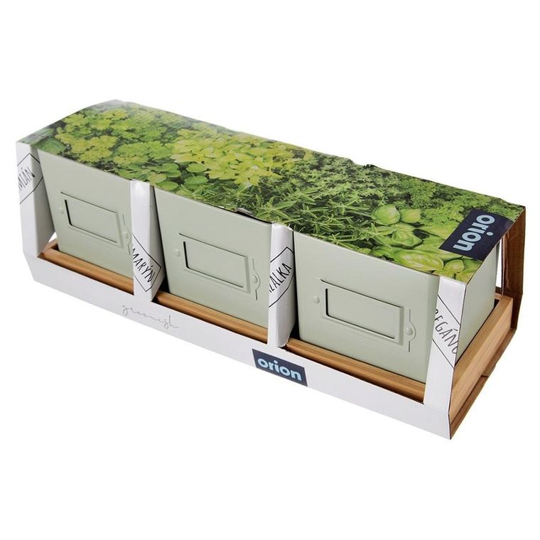 Orion, Greenish, osłonka na doniczkę zioła, na podstawce, 4 el.