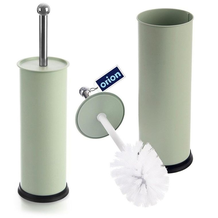 Orion, Greenish, szczotka do toalety ze stojakiem, metalowa, zielona, 10-38,5 cm