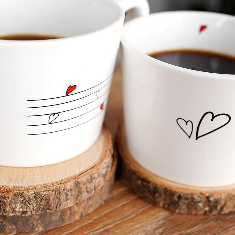 Orion, kubki / filiżanki z uchem ceramiczne białe, Serduszka, 2 szt., 210 ml