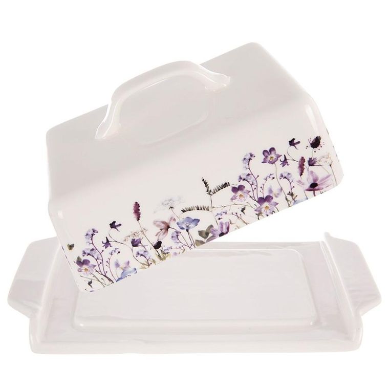 Orion, Louka, maselniczka porcelanowa, biała, kwiaty