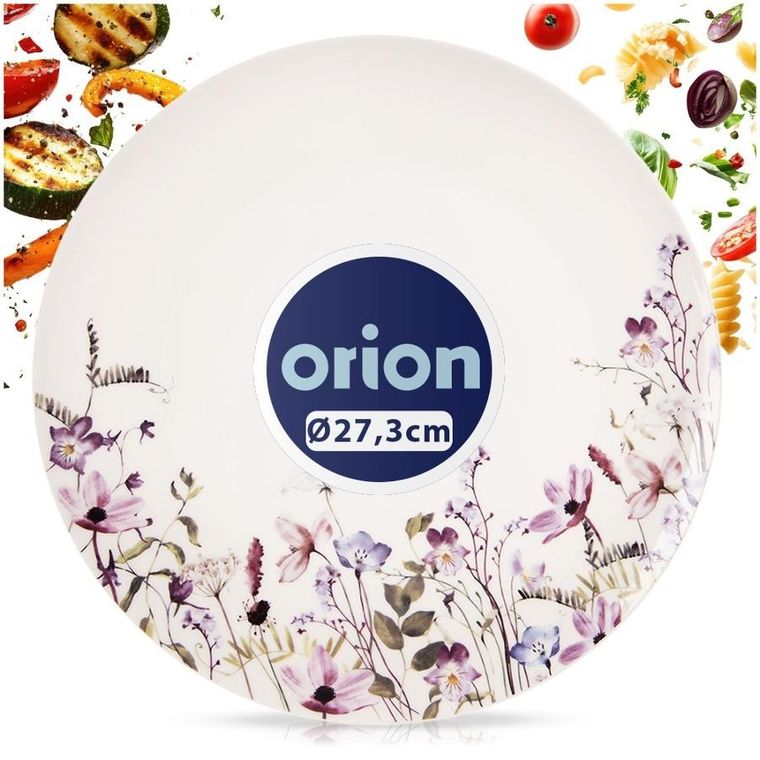Orion, Louka, talerz obiadowy płytki, porcelanowy, biały, kwiaty, 27 cm