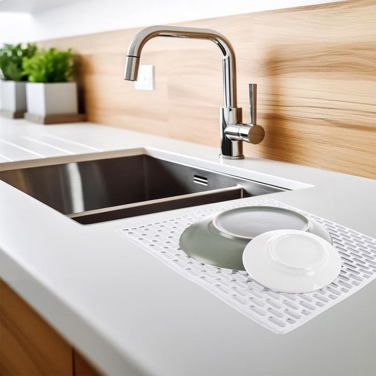 Orion, mata do zlewu, gumowa, biała, 33-28 cm