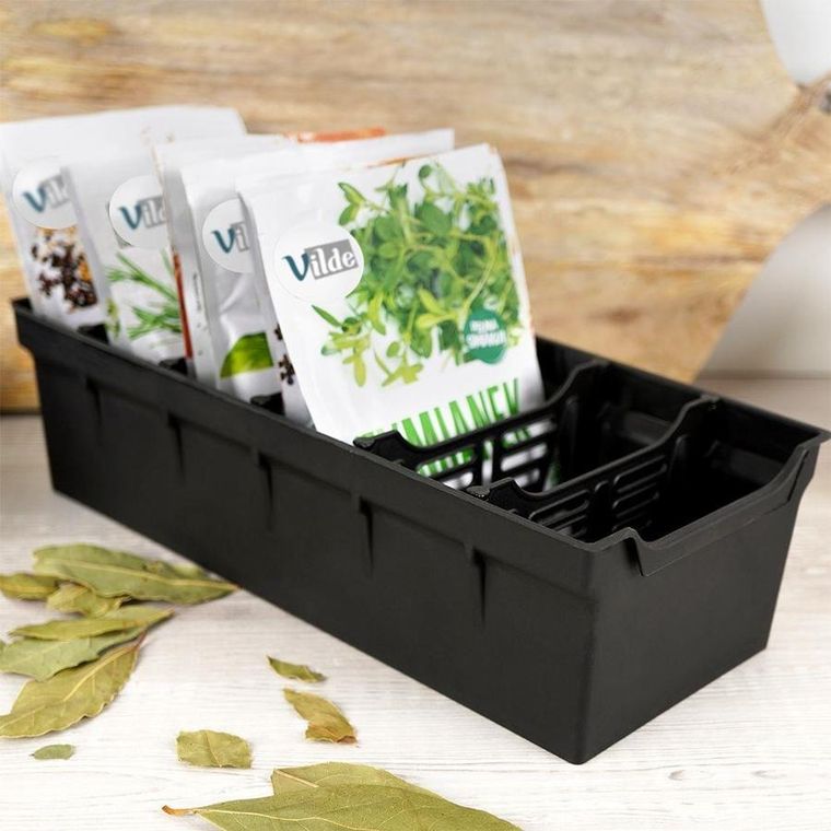 Orion, organizer kuchenny na torebki z przyprawami, czarny, 30-13-8 cm