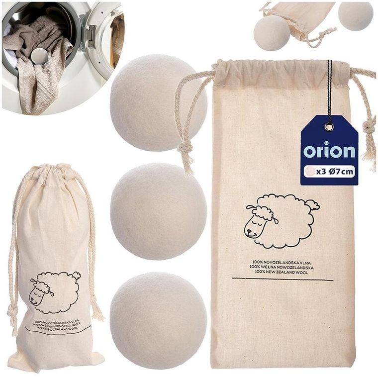 Orion, piłki do suszarki, wełniane, 7 cm, 3 szt.