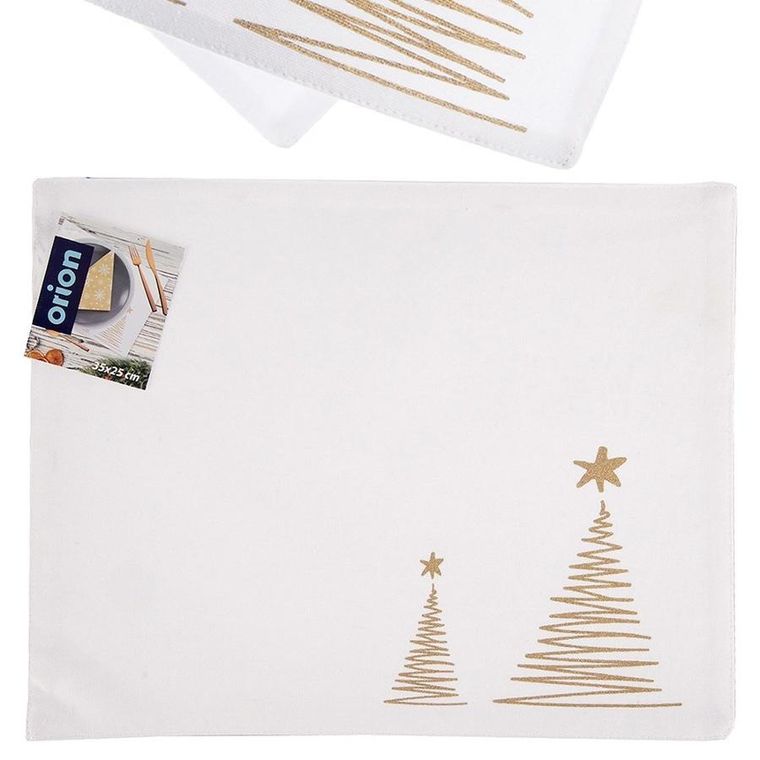 Orion, podkładka na stół bawełniana świąteczna, biała, choinka, 33,5-26 cm