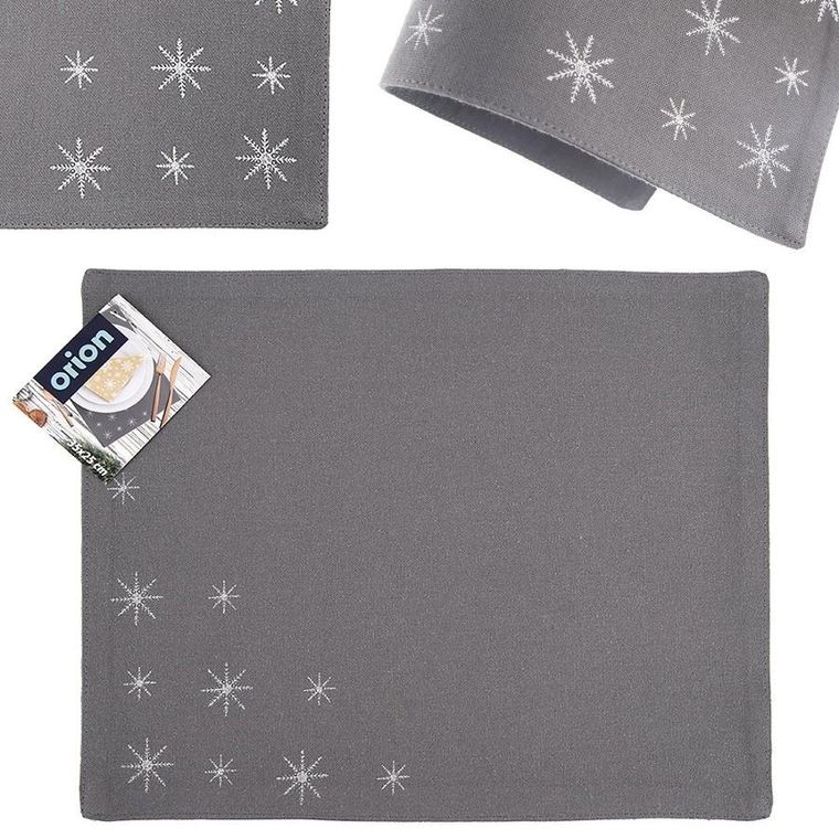 Orion, podkładka na stół bawełniana świąteczna, szara, płatek, 33,5-26 cm