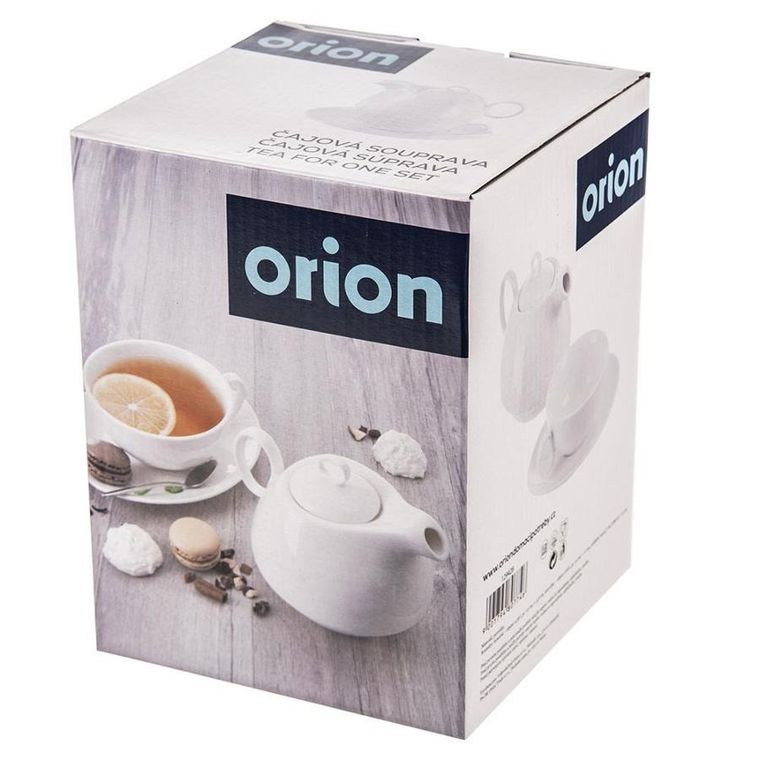 Orion, porcelanowy dzbanek z filiżanką do herbaty, biały, Mona, 3 elementy