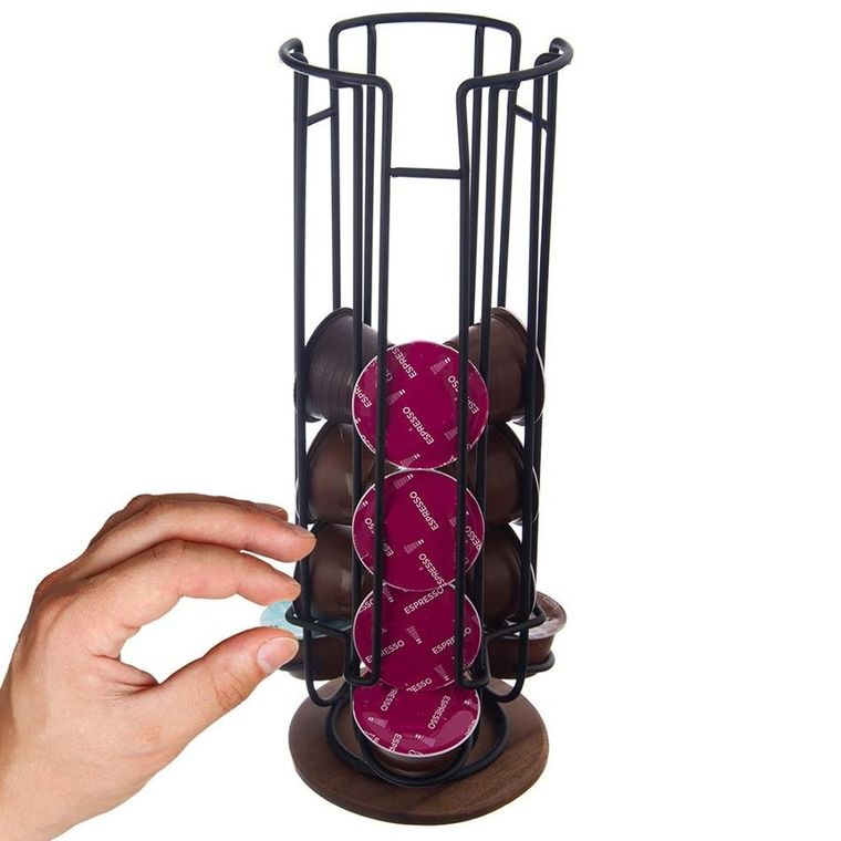 Orion, Radka, stojak na kapsułki do kawy, obrotowy metalowy, czarny, 33,5 cm