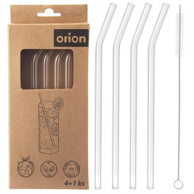 Orion, słomki do napojów, Szklane z czyścikiem, 20 cm, 5 elementów