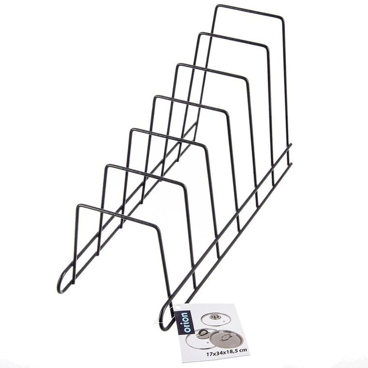 Orion, stojak na pokrywki i talerze, metalowy, czarny, Radka, 34.5-14-19 cm