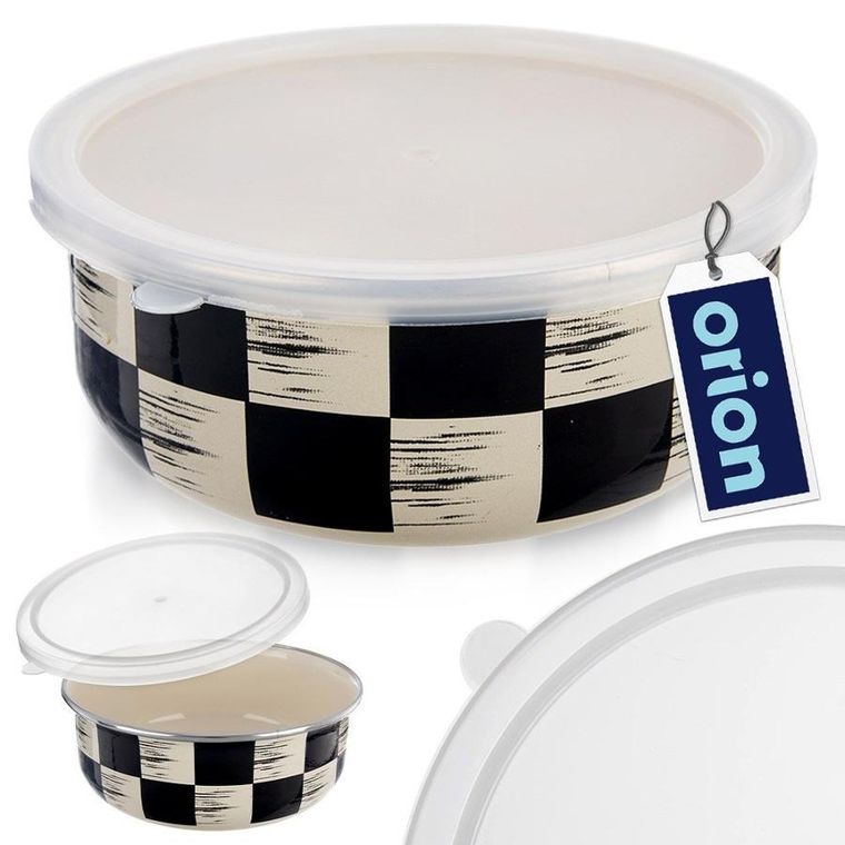 Orion, Szachownica, miska emaliowana z pokrywką, 15,5 cm, 800 ml