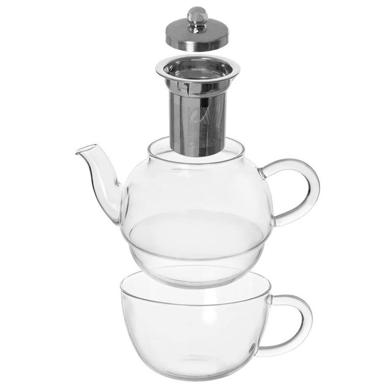 Orion, szklany dzbanek z filiżanką do herbaty, z zaparzaczem, 300+350 ml, 2 el.