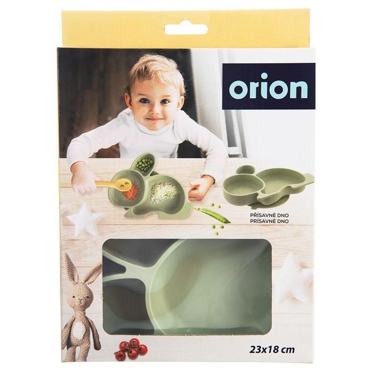 Orion, talerz dla dziecka silikonowy dzielony, zielony zajączek, 23-18,5-3,5 cm