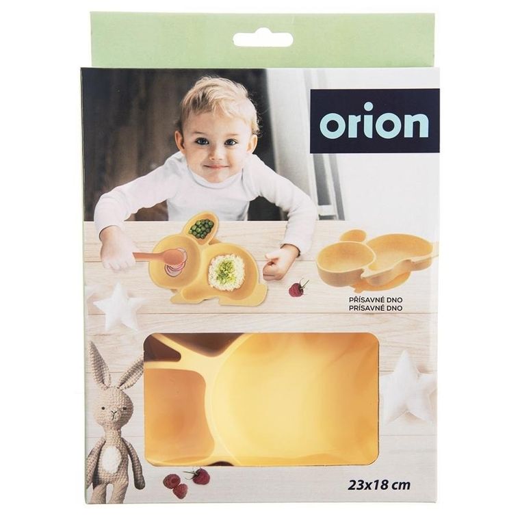 Orion, talerz dla dziecka silikonowy dzielon,y żółty zajączek, 23-18,5-3,5 cm