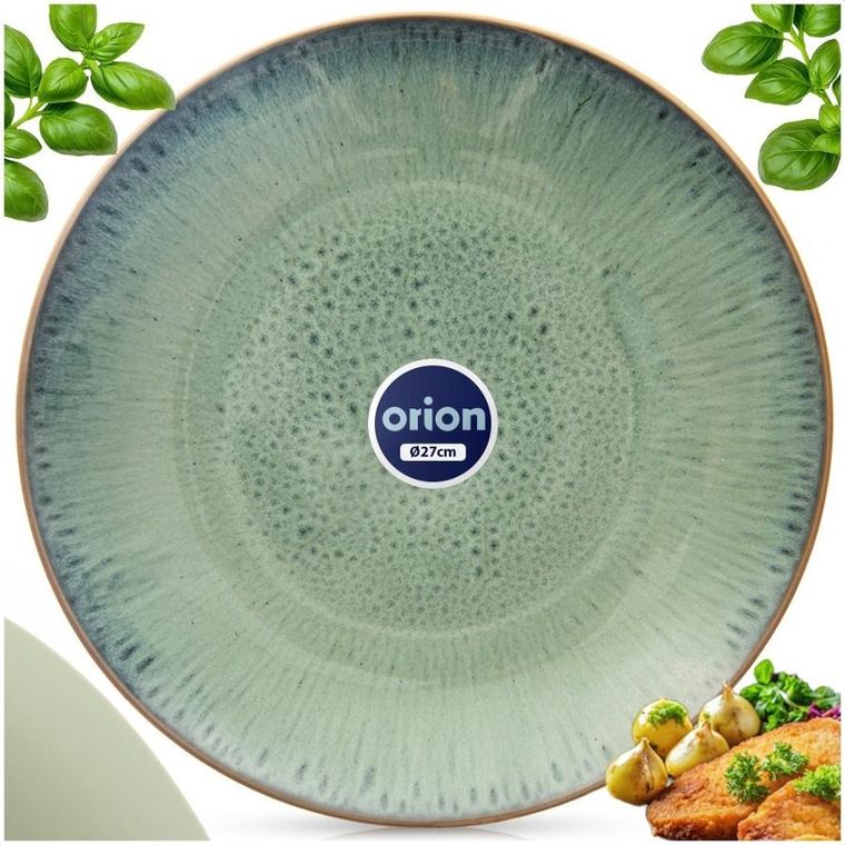 Orion, talerz obiadowy płytki, ceramiczny, zielony glaze, 27 cm