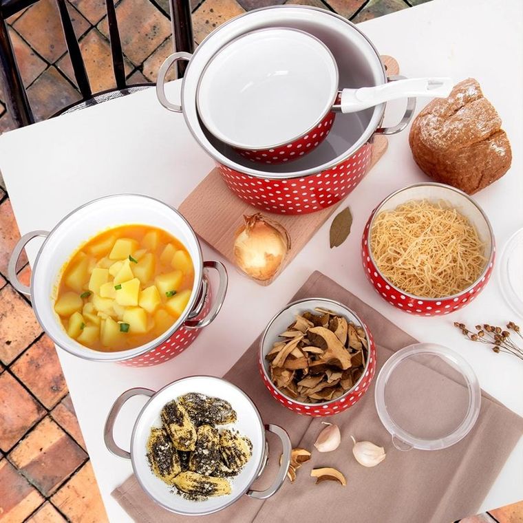 Orion, Tecka, miska emaliowana z pokrywką, 600 ml