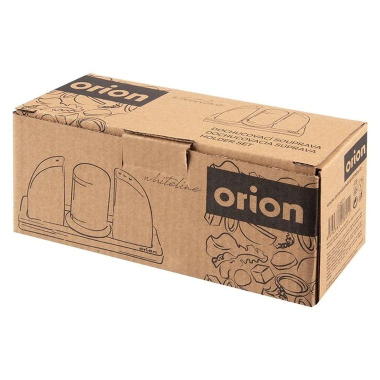 Orion, Whiteline, solniczka i pieprzniczka porcelanowa, ze stojakiem, 4 el.