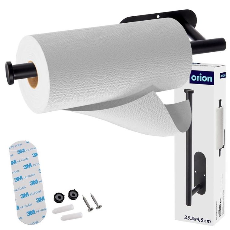 Orion, wieszak na ręcznik papierowy, metalowy czarny, Radka, 33.5-9,2-4.5 cm