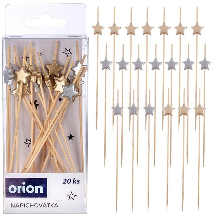 Orion, wykałaczki do przekąsek, bambusowe, gwiazdka, 12 cm, 20 szt.