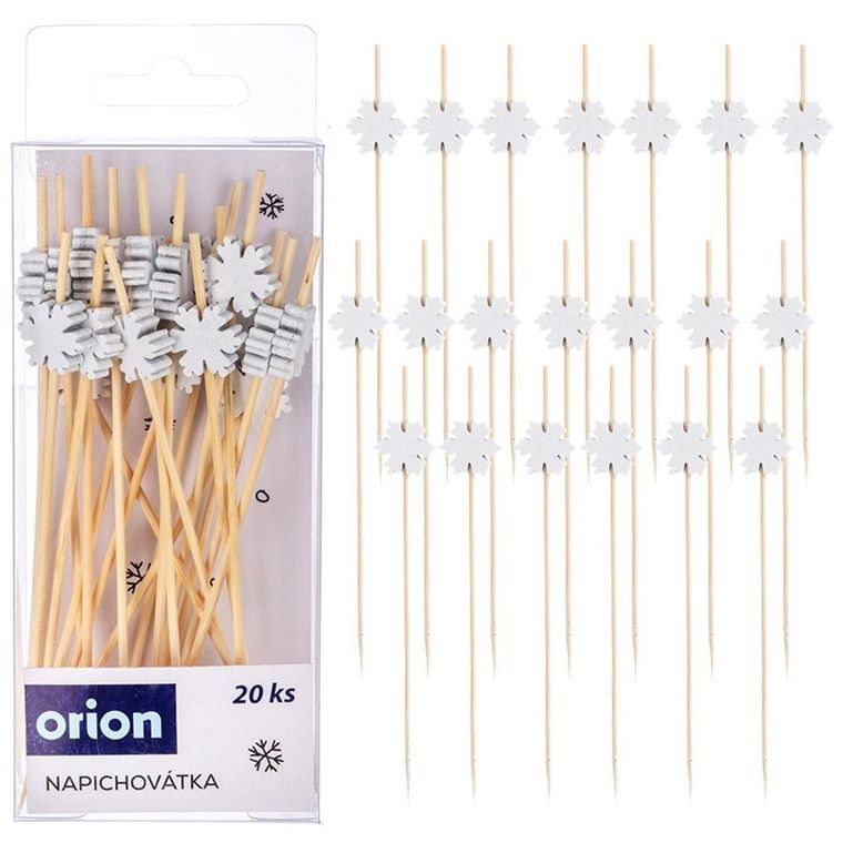 Orion, wykałaczki do przekąsek, bambusowe, śnieżynka, 12 cm, 20 szt.
